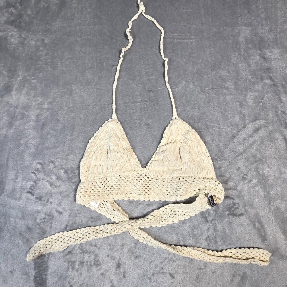 Earthbound Trading Co Cream Crochet knit Halter top Medium Boho